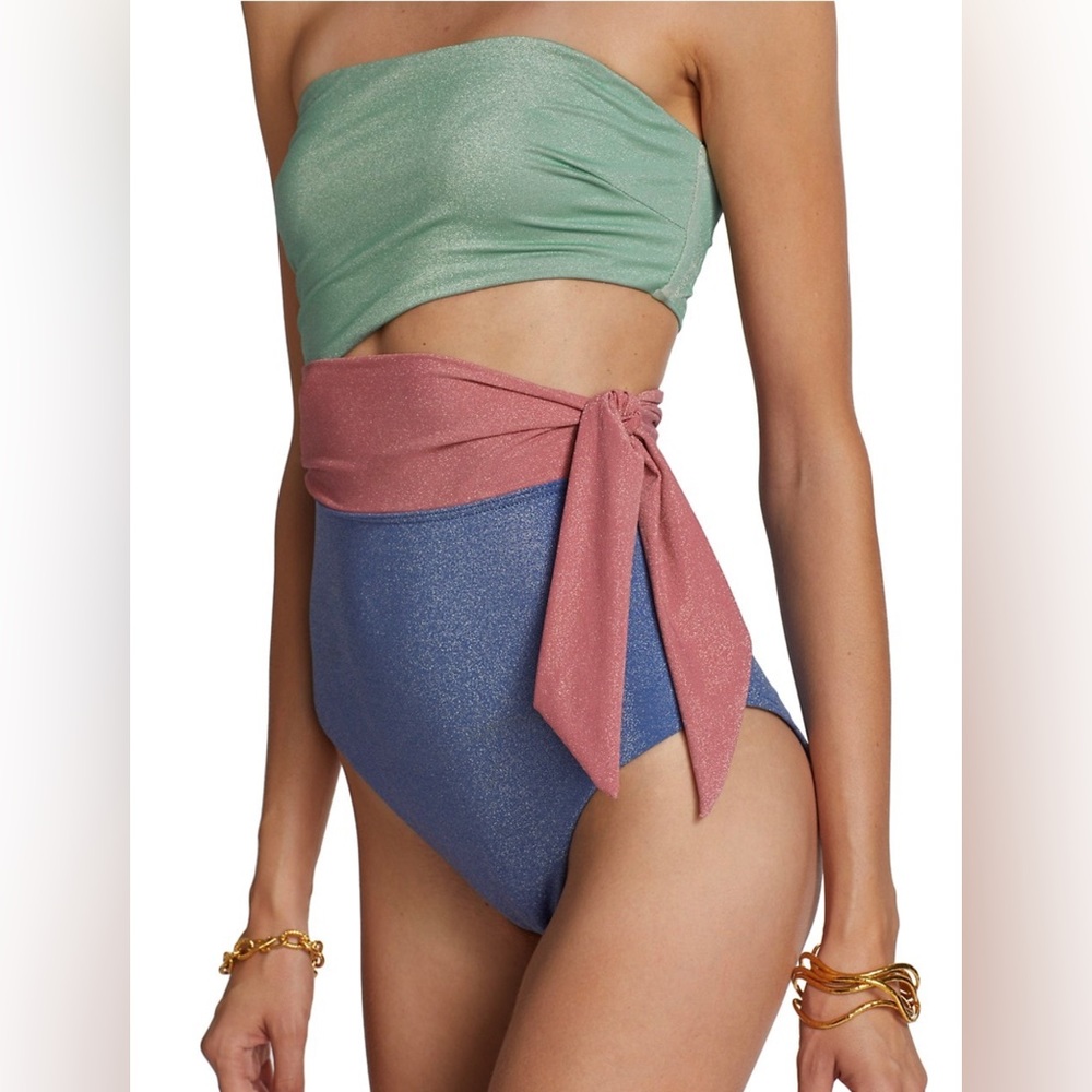 Zimmermann Lurex Cutout Scarf Tie One-Piece Swimsuit